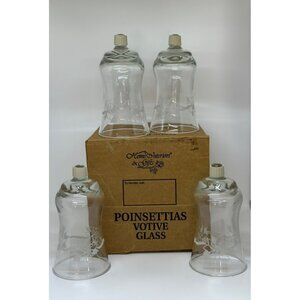 HOMCO Poinsettia Votive Glass Candle Holders 5.5"x3 - Set of 4 NIB Holiday Decor